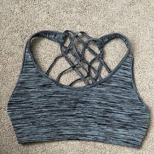 tethered grey sports bra